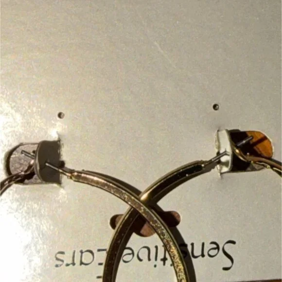 Brushed Gold Tone Hood Earrings-1.75 in Hoops-Sensitive Ears-Hypoallergenic-New - Picture 3 of 5